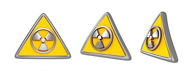 Radiation Hazard Sign 3d icon. Symbol of radioactive threat alert in triangle Frame 3d icon