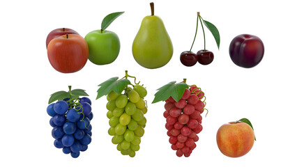 A colorful assortment of fruits including apples, pears, cherries, grapes, and peaches, showcasing variety and freshness.