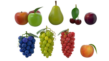 A colorful assortment of fruits including apples, pears, cherries, plums, and grapes, showcasing variety and freshness.