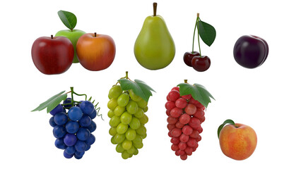 A colorful assortment of various fruits including apples, pears, cherries, grapes, and peaches, showcasing freshness and diversity.