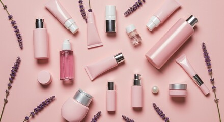 Obraz premium Pink beauty products display