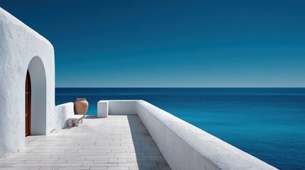 Fototapeta premium Mediterranean Sea View White Architecture Terrace