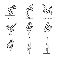 Naklejka premium Artistic Diving Poses & Swimmer Outline Icons