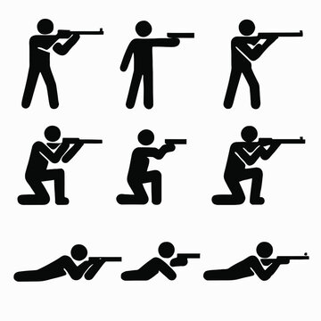 Shooting Stances & Firearm Silhouettes Icon Set