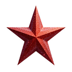 Glittery red 3D christmas tree topper star isolated on transparent background