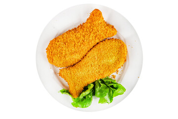 Fish sticks fishs shaped breaded fish nuggets fast food fresh delicious gourmet food background on the table rustic food top view copy space