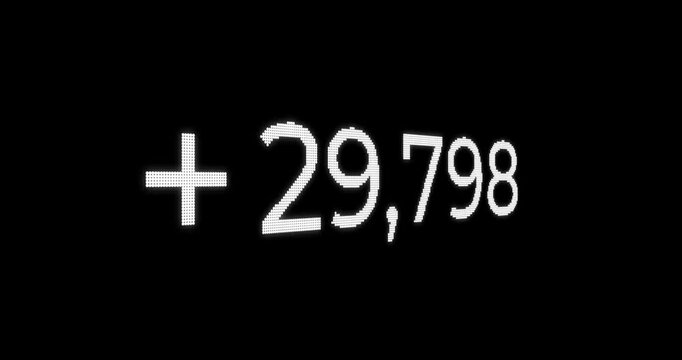 Digital design of a numeric counting from 0 to 1 million with a plus symbol on a black background.