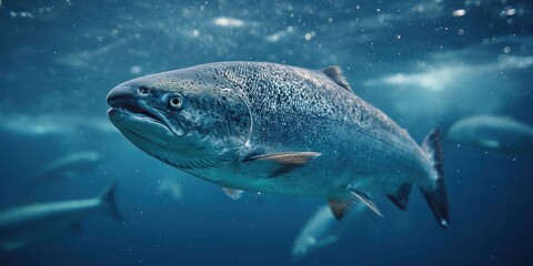 A large fish is swimming in the ocean