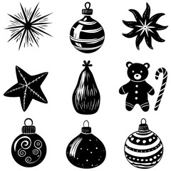 Christmas ornaments and decorations isolated on white background