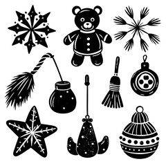 Christmas ornaments and decorations isolated on white background