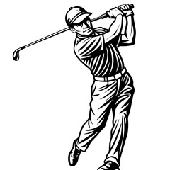 Golfer swinging a golf club isolated on white background