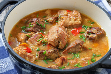 braised meat stew of beef and pork, top view