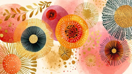 Boho Style Colorful Lin. Abstract colorful contemporary aesthetic background with geometric balance shapes. Vintage Boho Mandala Background Texture.