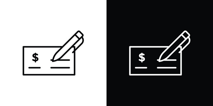 Money check icon in black. flat graphic vector icon