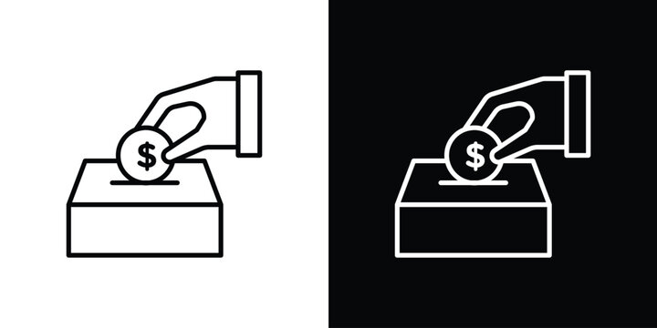 Money donation icon in black. flat graphic vector icon