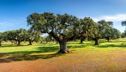 cork oak trees growing in tapada nacional de mafra portugal