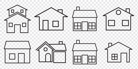 Home vector line icon set. Contains linear outline icons like House, Roof, Residential, Cottage, Real Estate, Dwelling. Editable use and stroke for Infographic, Web, Print.