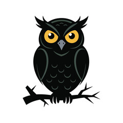 Naklejka premium Stylized vector of mysterious black owl with yellow eyes