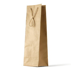 A tall, brown paper bag with a twisted handle, often used for carrying items like bottles or gifts.