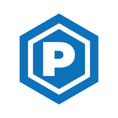 Hexagon Parking Sign Icon Blue P Symbol with Geometric Shape Design Vector