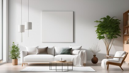 minimalist white living room interior design mockup
