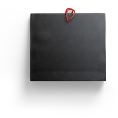 A simple black bag with a red clip, typically used for carrying items or packaging.