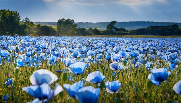 blue poppy flower field bloom close up nature photography