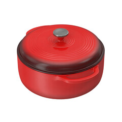 A vibrant red cooking pot with a lid, ideal for preparing various dishes.