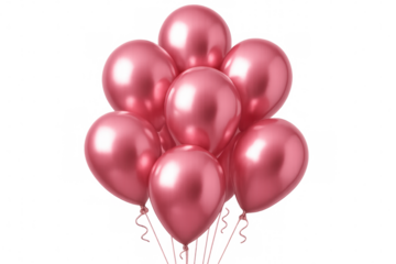 Nine shiny pink balloons floating against a transparent background, perfect for party invitations, greeting cards, or any festive design