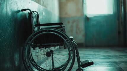 A solitary wheelchair rests in an empty corridor, evoking feelings of solitude, vulnerability, and the often overlooked stories of resilience in everyday life.
