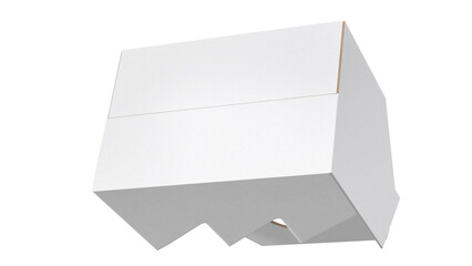 A minimalist white object with a geometric design, likely serving as a storage box or decorative piece.