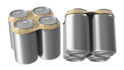 A pack of aluminum beverage cans, designed for easy carrying and storage.