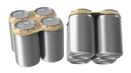 A pack of aluminum beverage cans, designed for easy carrying and storage.