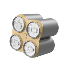 A pack of four aluminum beverage cans, designed for easy carrying and storage.