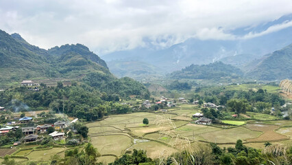 Beautiful Landscape Of Vietnamese Ethnic Minority Village And Magnificent Limestone Mountains In Ha Giang Province, Vietnam. Ha Giang Has A Unique Natural Beauty In Northern Vietnam.