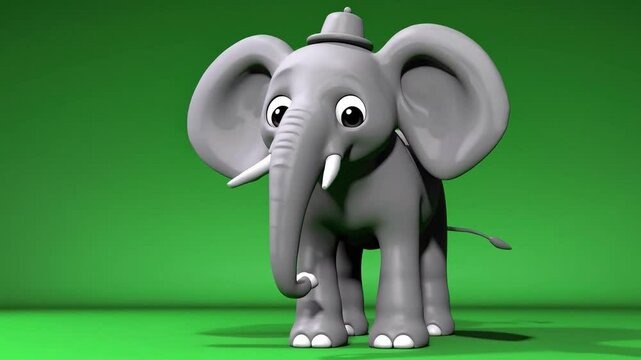 Playful Cartoon Elephant with Bright Green Background and Charming Expression in 3D Illustration