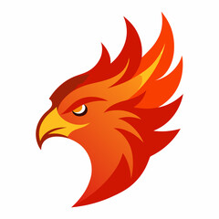 Fiery phoenix bird head logo design illustration