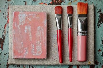 Artistic tools and textured canvas: vibrant paintbrushes and pastel tones for creative inspiration