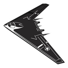Black silhouette of Northrop B-2 Spirit stealth bomber, symbolising aviation, power, and defence 