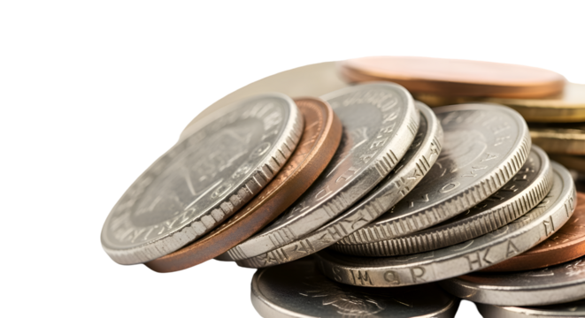 Stack of Coins Shows Currency, Close-up View with Transparent Background
