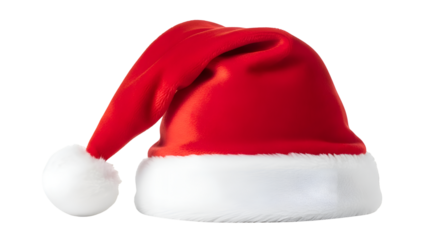 Create Festive Red Santa Hat with White Trim,  Perfect for Holiday Cheer; Transparent Background Image.