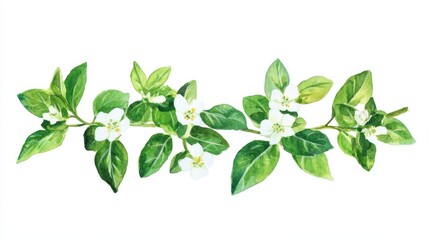 Fototapeta premium Watercolor illustration of oregano branch with flowers, ideal for inclusion in recipes, packaging designs, and botanical artwork, presented on a clean white background