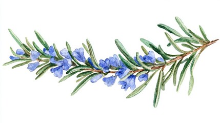 Obraz premium Watercolor-style illustration of a rosemary sprig, isolated on white, for use in culinary and medicinal artwork and designs