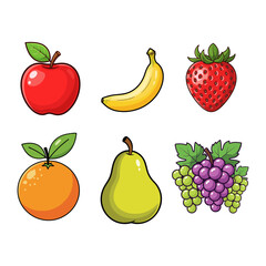 vector illustration of fruits apple strawberry pear grape banana orange