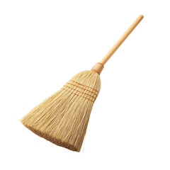 Traditional Broom Made from Natural Materials with Smooth Wooden Handle for Cleaning and Sweeping Household Surfaces Transparent background or png