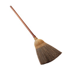 Vintage broom with natural bristles and wooden handle, ideal for traditional cleaning or home decor in rustic style Transparent background or png