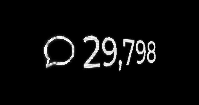 Comment count increases from 0 to 1,000,000 with a comment bubble icon for web platforms with digital design on a black background