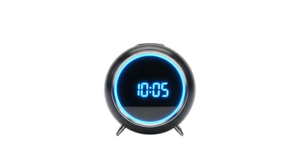 Digital Clock Displays Time with Neon Blue Background