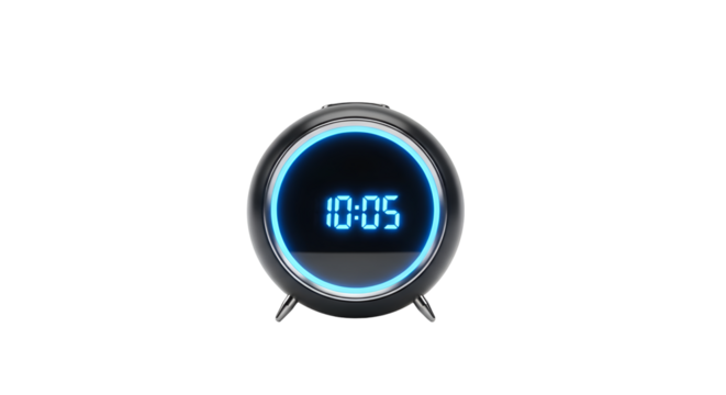 Digital Clock Displays Time with Neon Blue Background