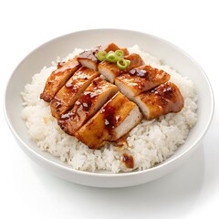 Delicious teriyaki chicken breast slices served on steamed rice